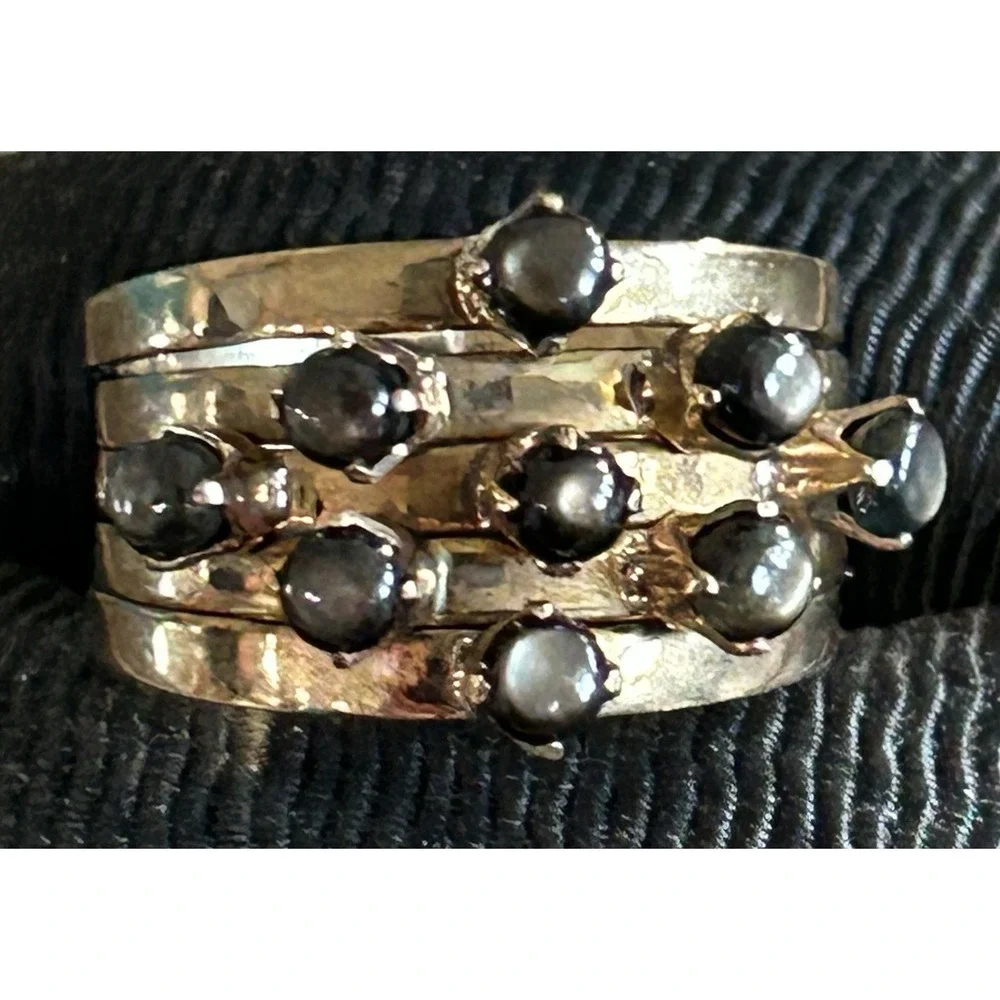 Vintage Tahitian Black Pearl and 14K‎ Five Band Harem Statement Ring